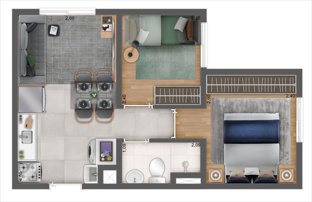 Planta 01 - 2 dorm 32 11m