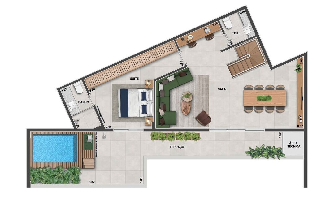 Planta 15 - 3 dorm 163 24m - cobertura duplex - superior