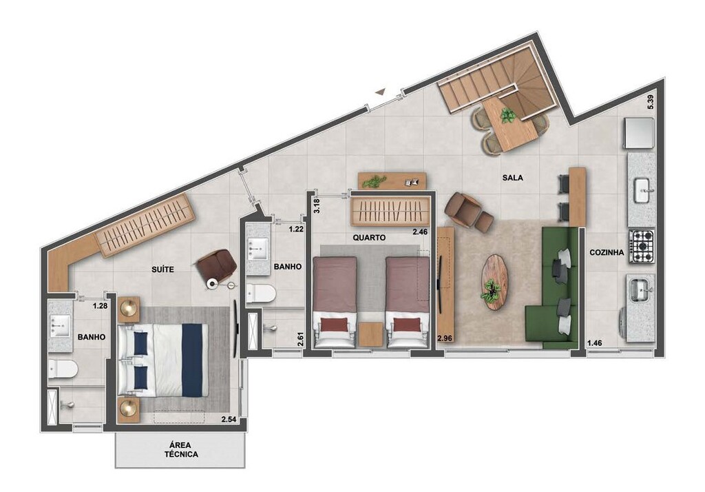 Planta 14 - 3 dorm 163 24m - cobertura duplex - inferior