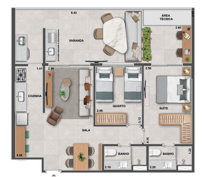 Planta 03 - 2 dorm 84 99m