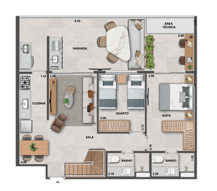 Planta 16 - 3 dorm 172 27m - cobertura duplex - inferior