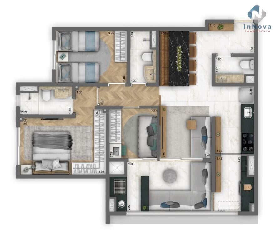 Planta 02 - 3 dorm 82m