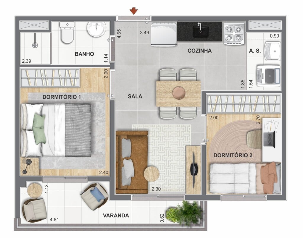 Planta 02 - 2 dorm 39,49m