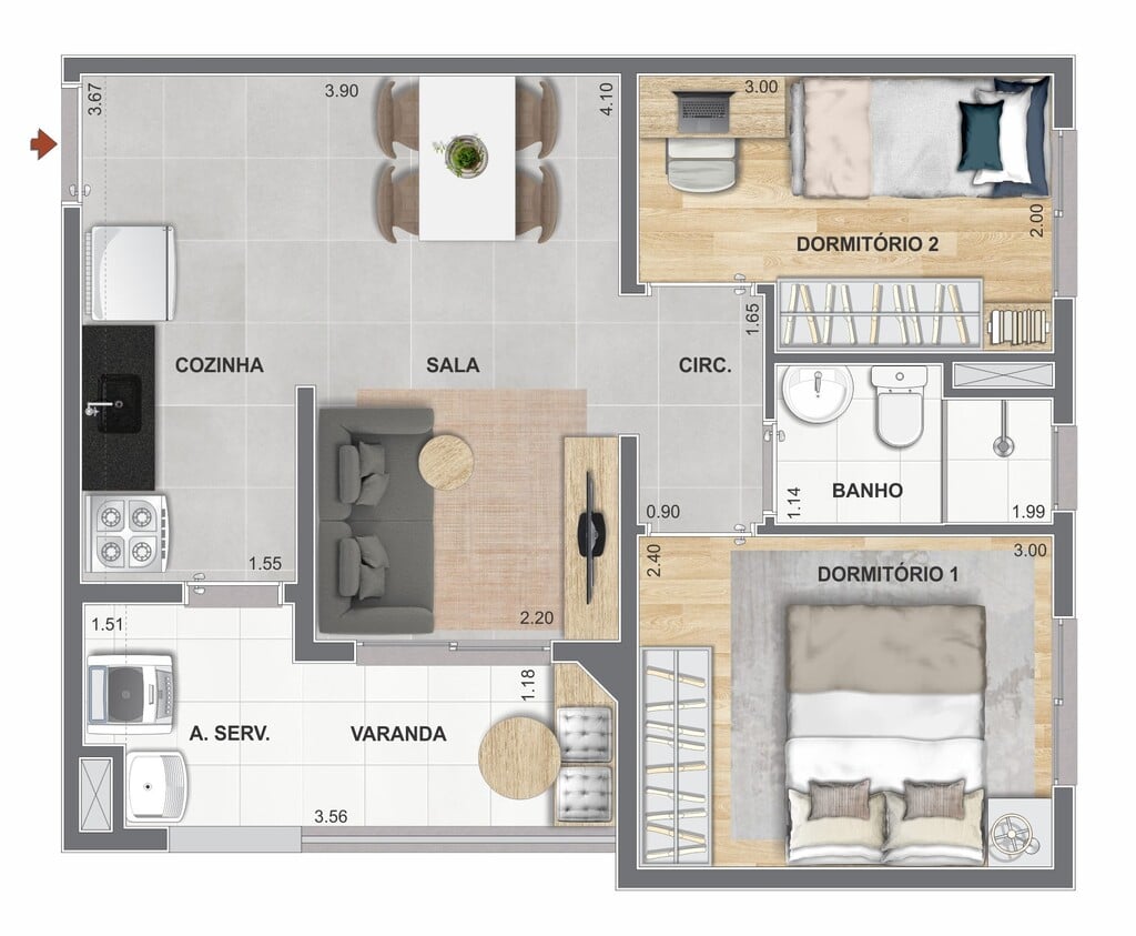 Planta 03 - 2 dorm 42,26m