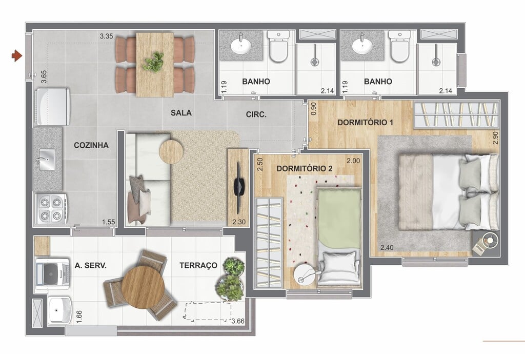 Planta 04 - 2 dorm 44,73m