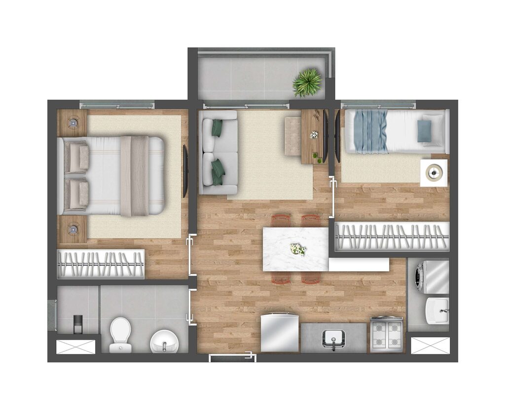 Planta 01 - 2 dorm 36,66m