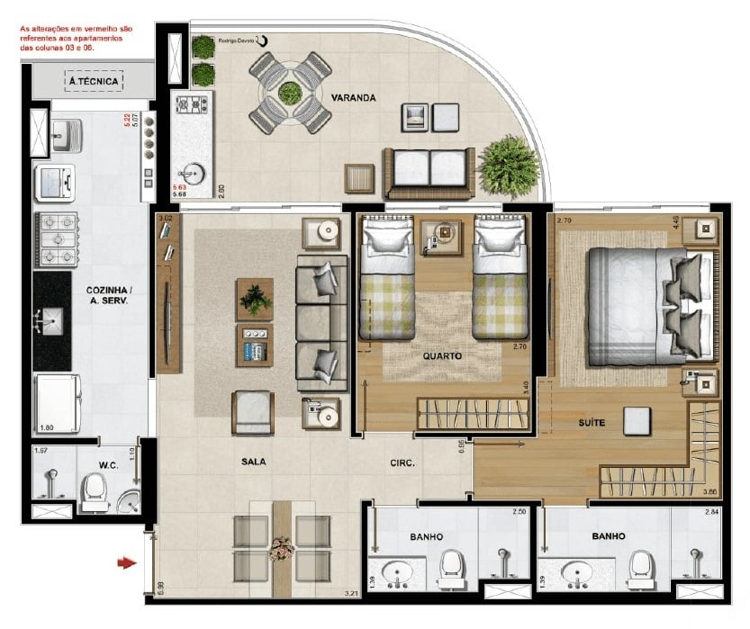 Planta 01 - 2 dorm 85 75m