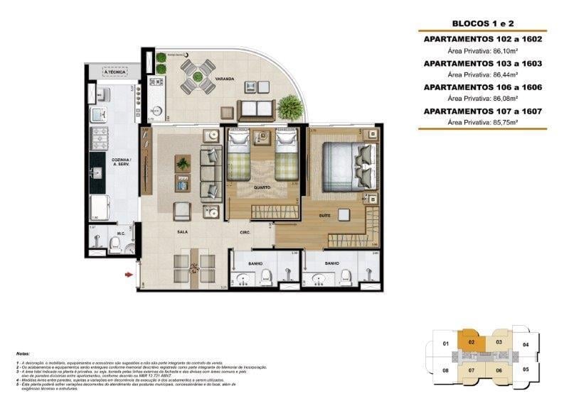 Planta 02 - 2 dorm 86 08m