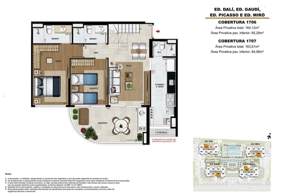 Planta 14 - 3 dorm 163 81m - cobertura