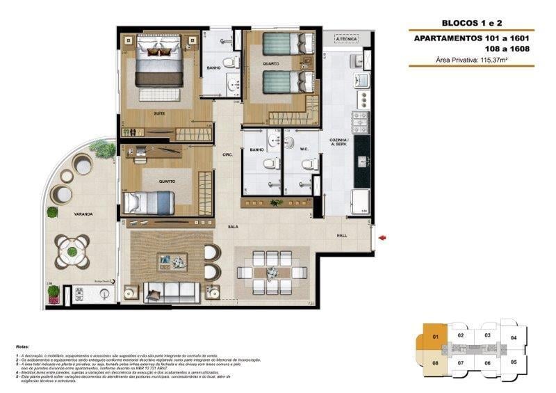 Planta 05 - 3 dorm 115 37m