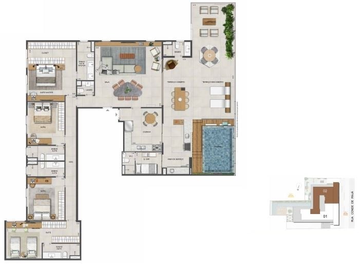 Planta 17 - 4 dorm 274 18m - cobertura horizontal