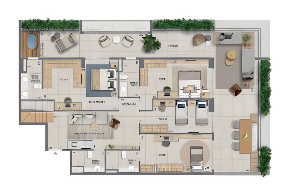 Planta 18 - 4 dorm 416,86m - cobertura duplex - inferior