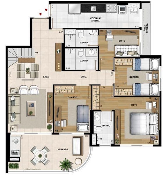 Planta 16 - 5 dorm 247 95m - cobertura duplex - inferior