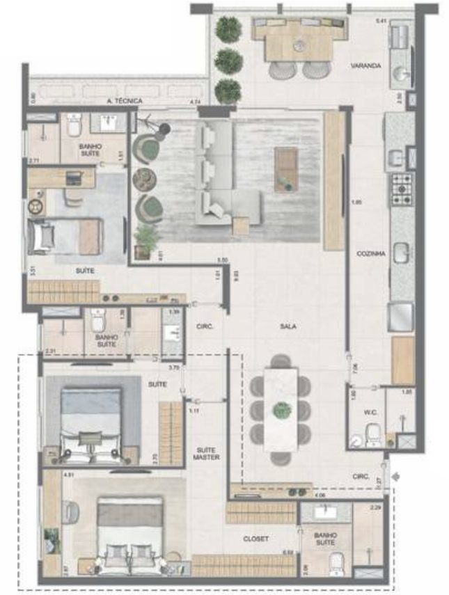 Planta 02 - 3 dorm 134 44m - opo