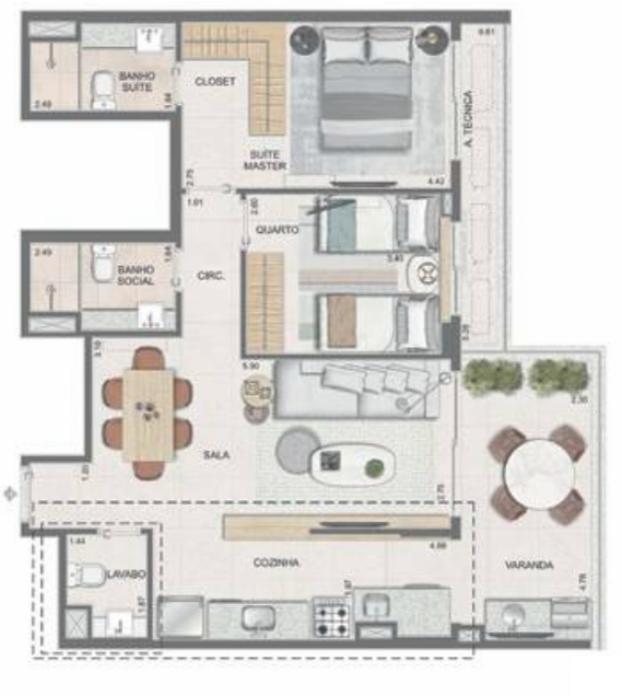 Planta 16 - 2 dorm 77 54m