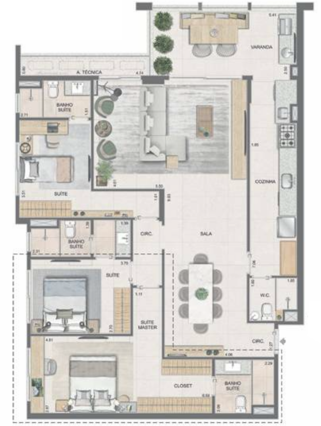 Planta 02 - 3 dorm 134 44m - opo