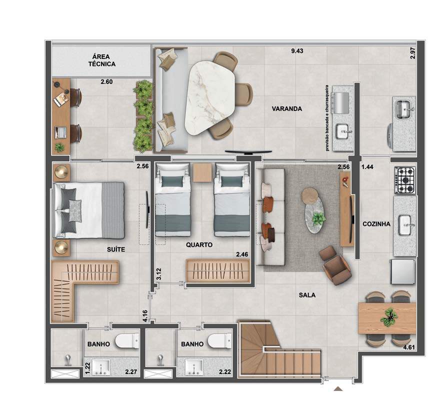 Planta 18 - 3 dorm 172 63m - cobertura duplex - inferior