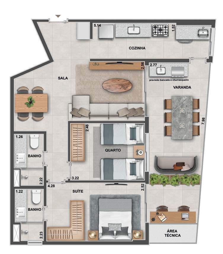 Planta 02 - 2 dorm 81 67m