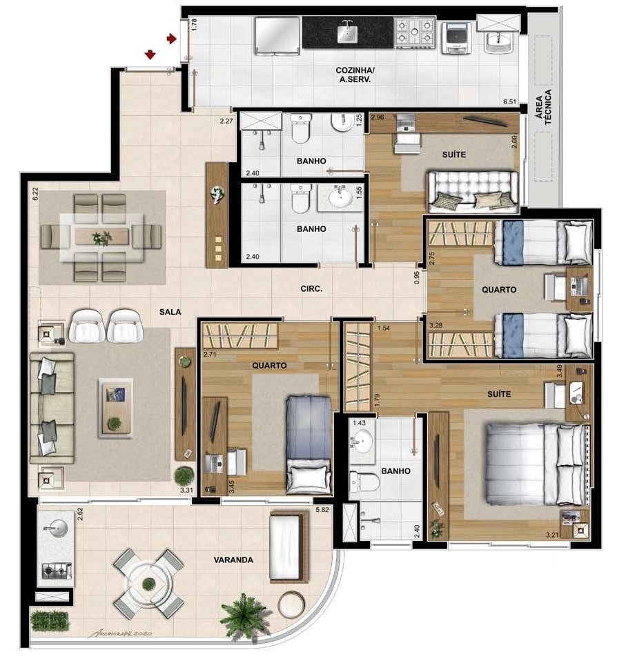 Planta 06 - 4 dorm 122,90m