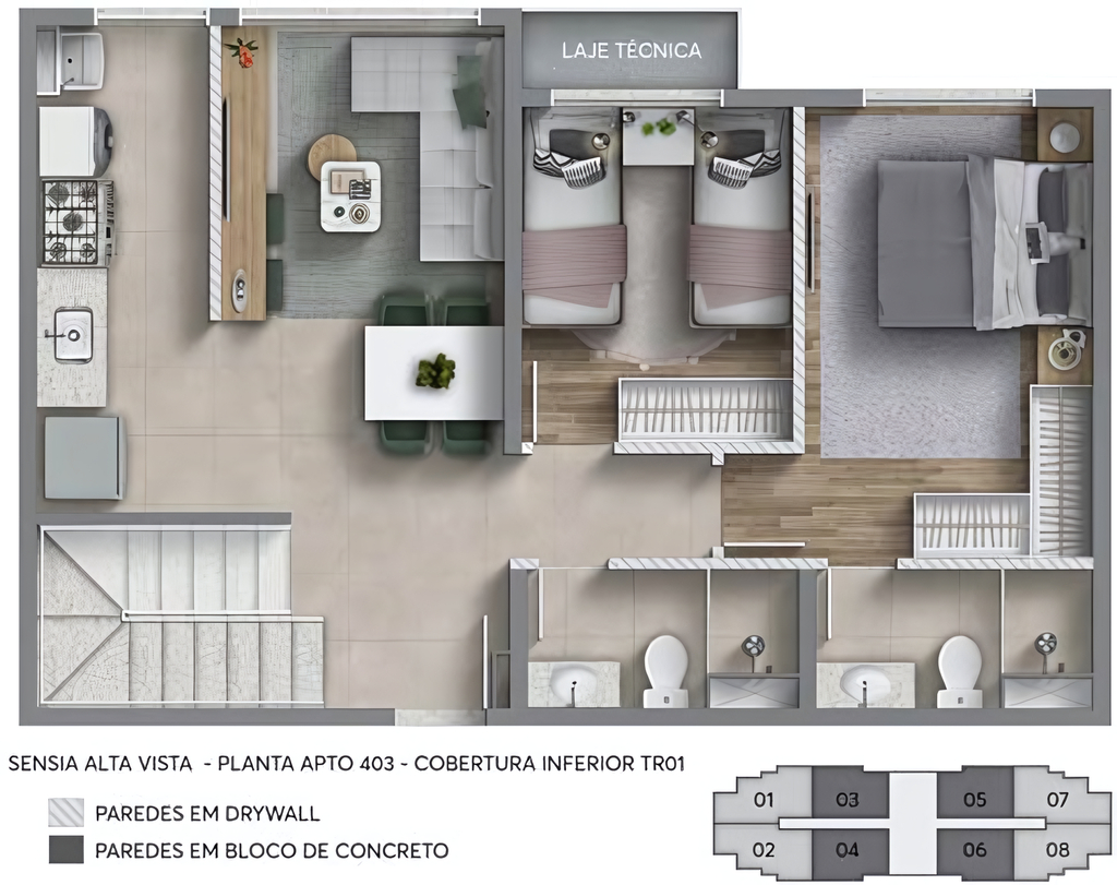 Planta 04 - 2 dorm 100,87m - cobertura duplex - inferior