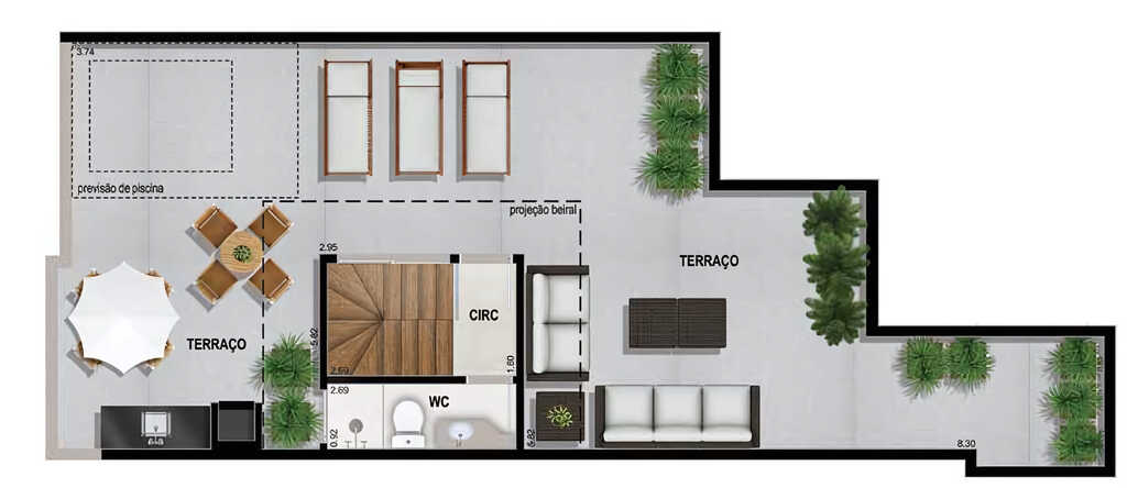 Planta 13 - 2 dorm 133,31m - cobertura duplex - superior