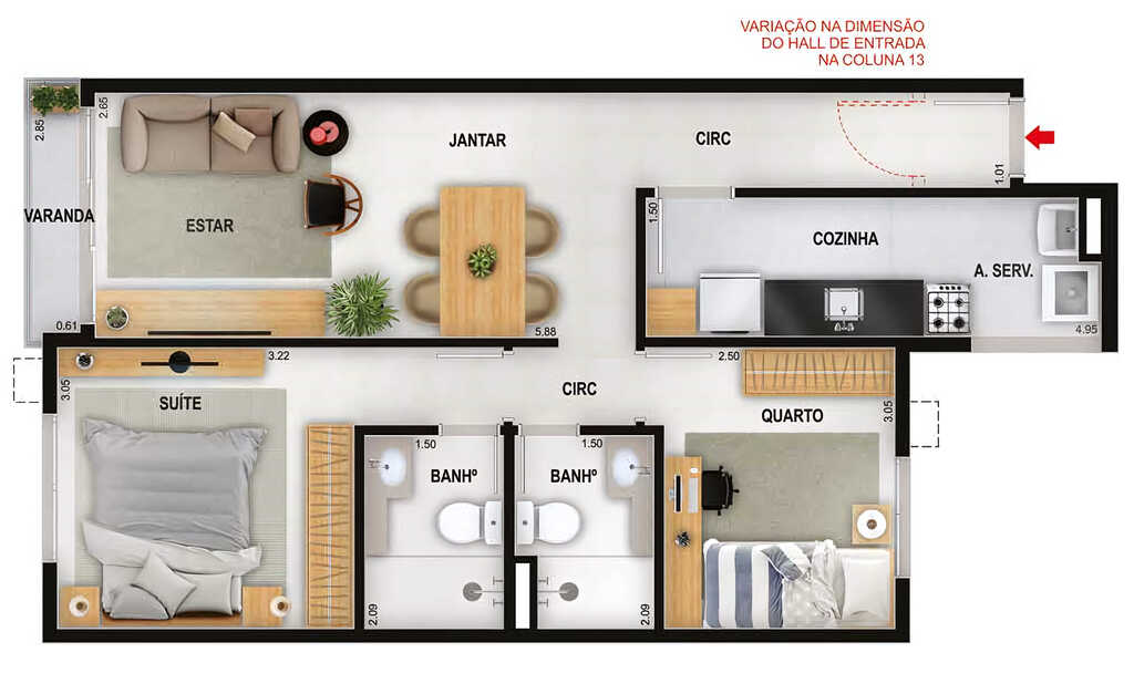 Planta 05 - 2 dorm 63,11m