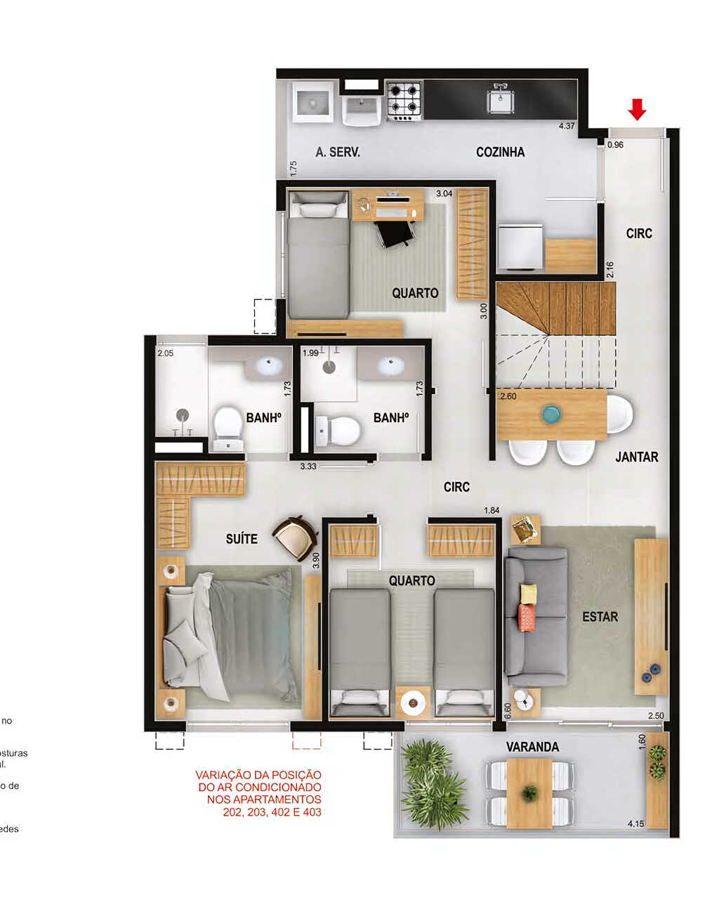 Planta 18 - 3 dorm 156,46m - cobertura duplex - inferior