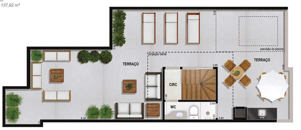 Planta 15 - 2 dorm 137,92m - cobertura duplex - superior