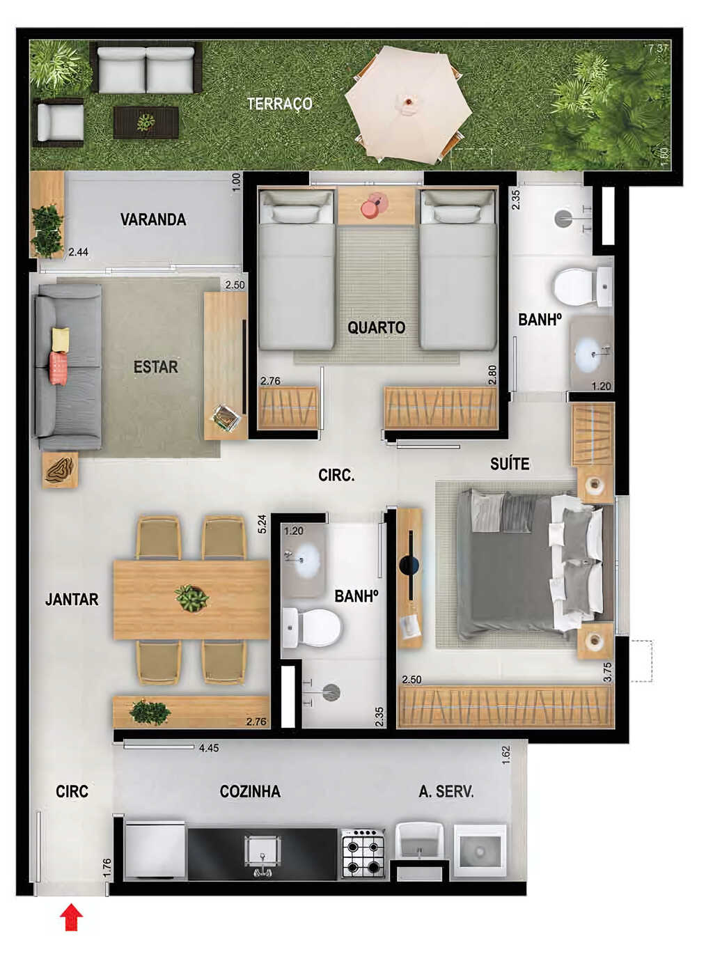 Planta 06 - 2 dorm 66,90m - garden