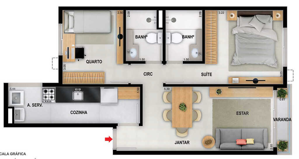 Planta 04 - 2 dorm 59,31m