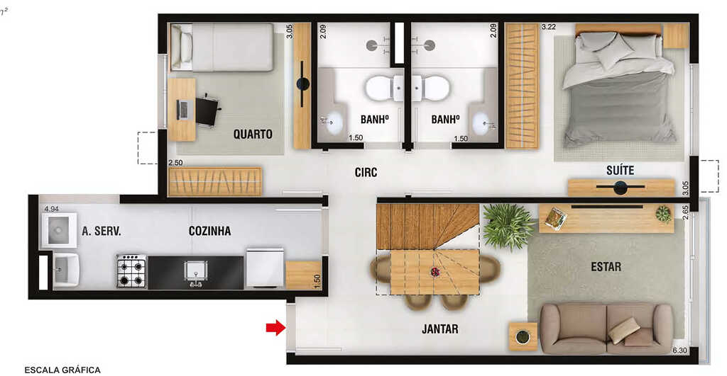 Planta 14 - 2 dorm 137,92m - cobertura duplex - inferior