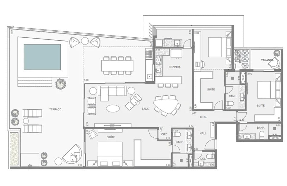 Planta 04 - 3 dorm 233,46m - cobertura horizontal