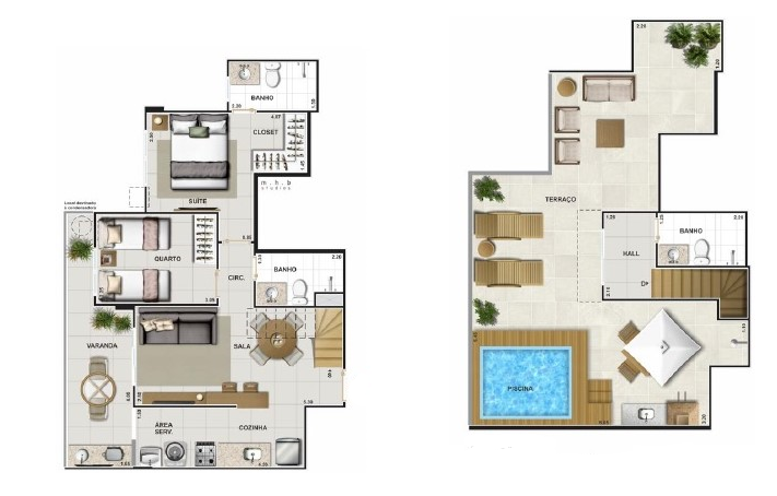 Planta 14 - 2 dorm 114 77m - cobertura duplex