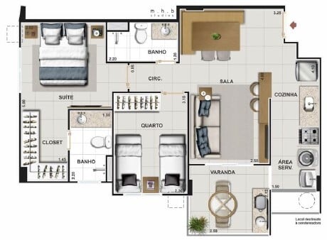 Planta 04 - 2 dorm 56 06m