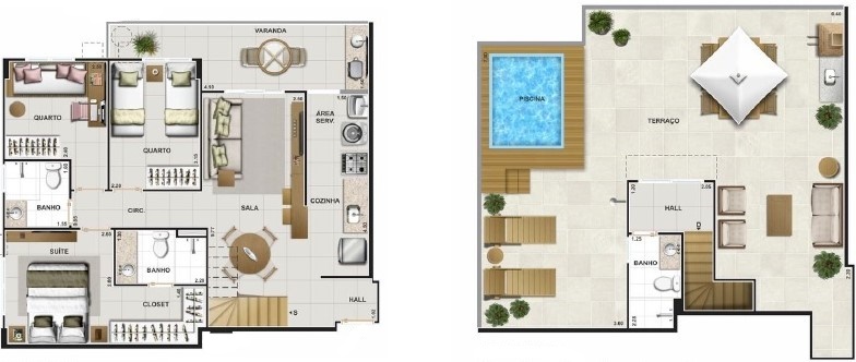 Planta 12 - 3 dorm 142 15m - cobertura duplex