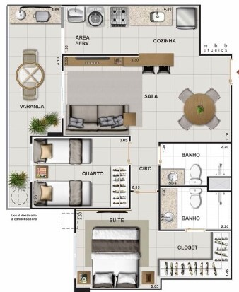 Planta 02 - 2 dorm 58 48m