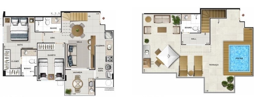 Planta 11 - 2 dorm 112 25m - cobertura duplex