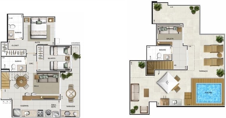 Planta 10 - 2 dorm 124 19m - cobertura duplex