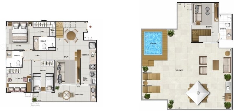 Planta 08 - 3 dorm 155 57m - cobertura duplex