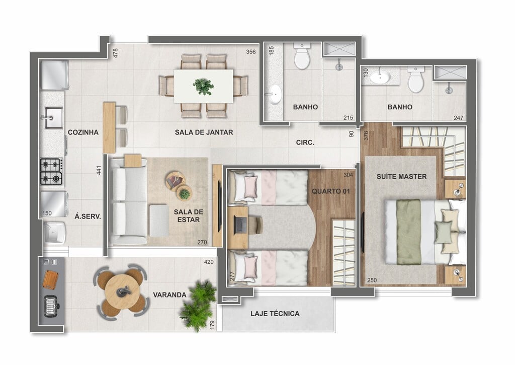 Planta 02 - 2 dorm 68,49m