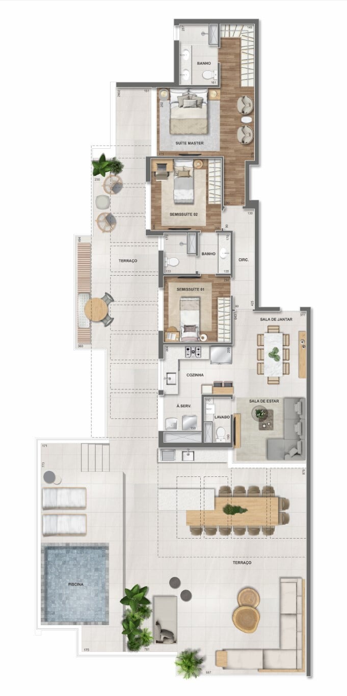 Planta 19 - 3 dorm 239,86m - cobertura horizontal