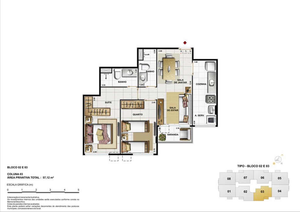 Planta 03 - 2 dorm 57 12m