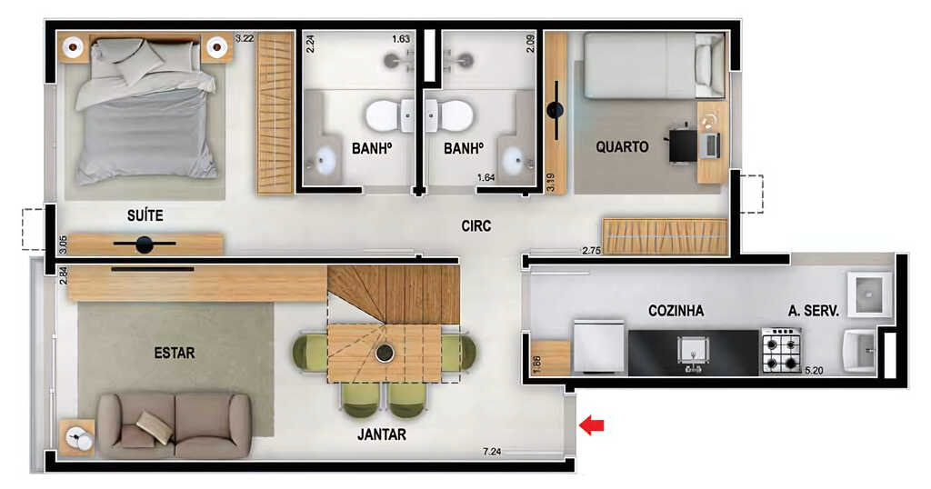 Planta 12 - 2 dorm 133,31m - cobertura duplex - inferior