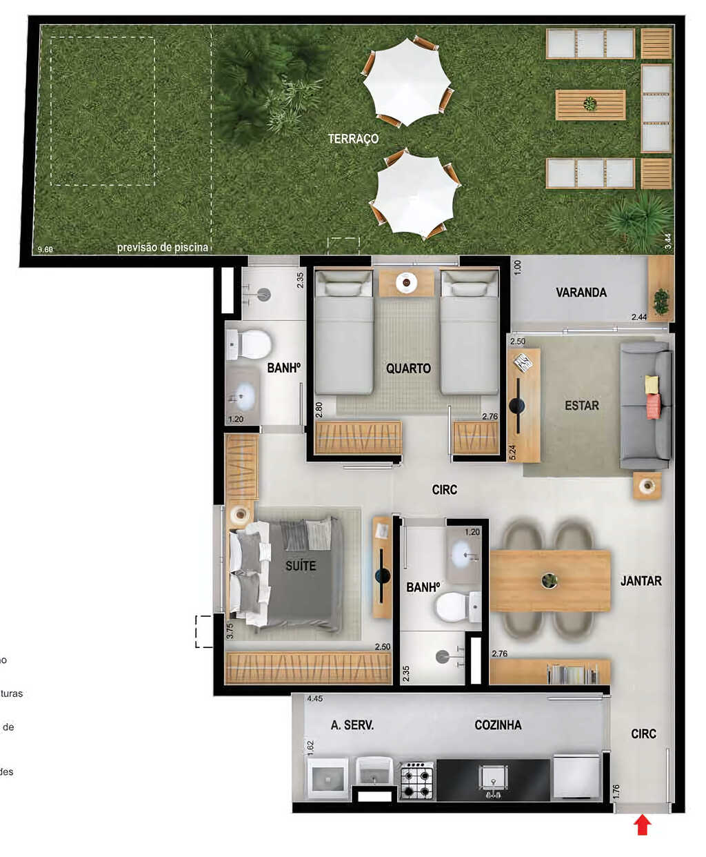 Planta 11 - 2 dorm 88,65m - garden