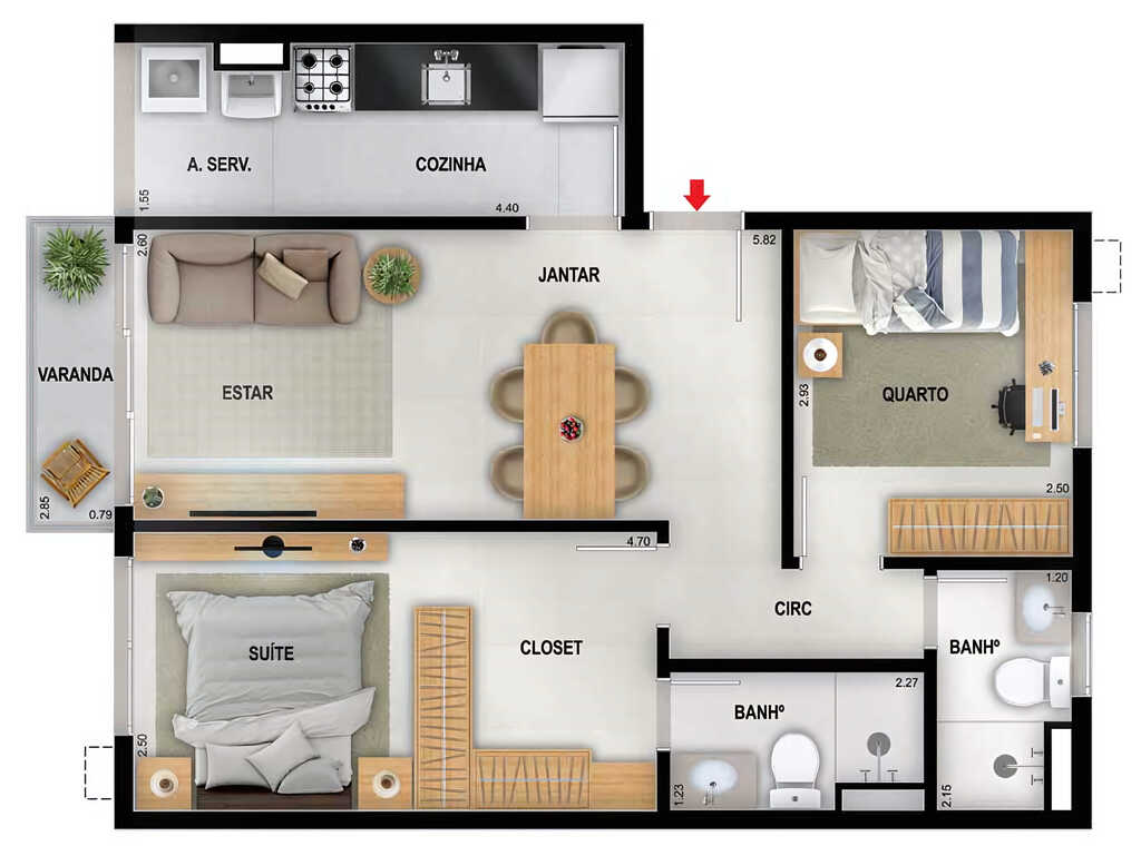 Planta 03 - 2 dorm 58,02m