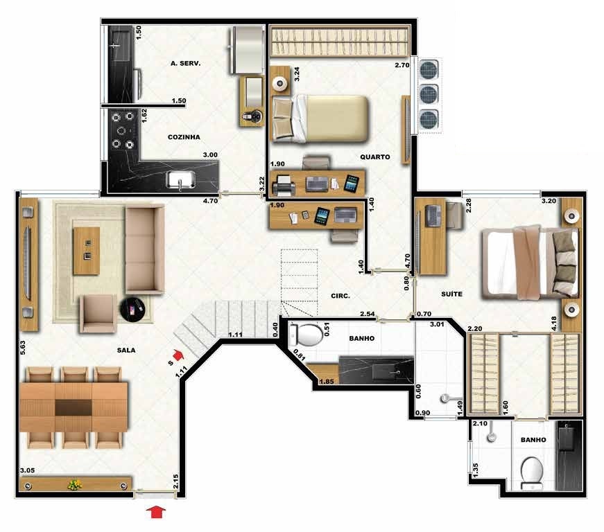 Planta 06 - 3 dorm 142 54m - cobertura duplex - inferior