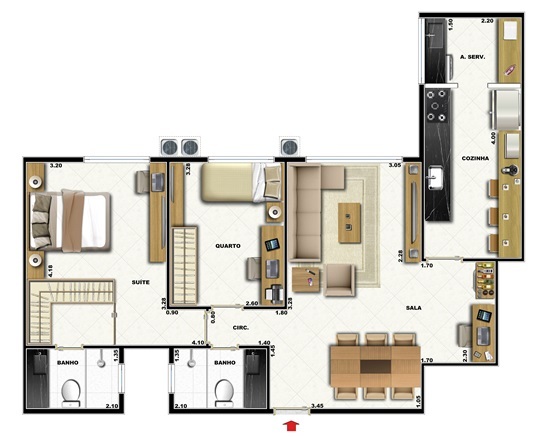 Planta 01 - 2 dorm 59 39m