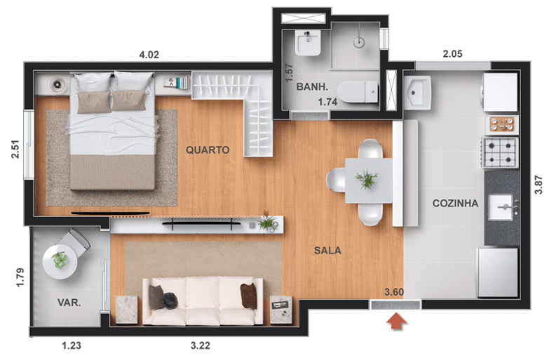 Planta 02 - 1 dorm 35 48m - studio