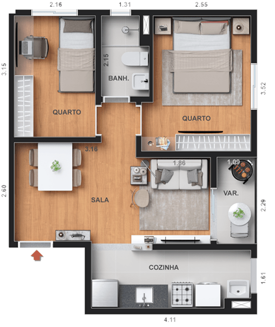 Planta 05 - 2 dorm 43 08m