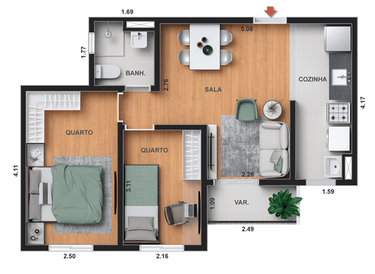 Planta 10 - 2 dorm 44 53m